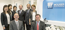 Mouser's new Customer Service Center in Japan. Pictured from left are Mouser team members and executives: Ceres Wang, Akiko Maruyama, Kaori Ishimori, Yoko Shinji, Toshiyuki Yanagida and Daphne Tien. Seated in front are CEO/President Glenn Smith, and Mark Burr-Lonnon.